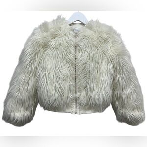D-Signed Disney Ivory White Faux Fur Lined Zip Jacket Girls Size Medium 10/12